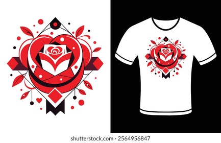 Bold Geometric Rose Valentine's Day T-Shirt Design – Unique Vector Art