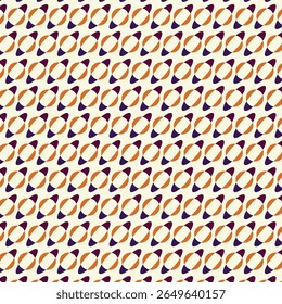 A bold geometric seamless pattern with retro-inspired loops in vibrant orange and deep purple on a soft cream background, perfect for modern textiles, wallpapers, and digital designs.