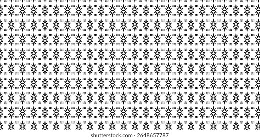Bold geometric seamless pattern with tribal floral symbols and dotted accents. Perfect for backgrounds, textiles, and print design. Pattern, geometric, tribal, seamless, abstract included.