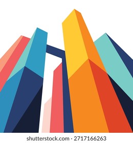 Formas geométricas audaces y colores vibrantes crean un horizonte urbano abstracto dinámico ideal para carteles y marcas