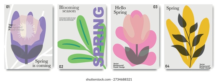 Bold geometric spring floral covers with modern abstract flower illustrations and colorful seasonal typography