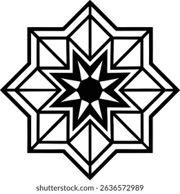 Bold Geometric Star Mandala Design in Black on White Background