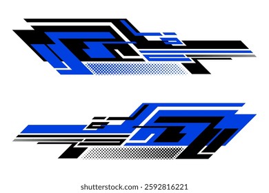 Bold geometric stripes in blue black for car decal, vinyl stickers, wraps, sports lower third banner