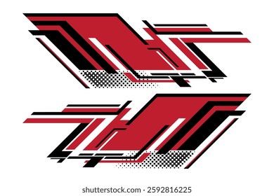 Bold geometric stripes in red black for car decal, vinyl stickers, wraps, sports lower third banner