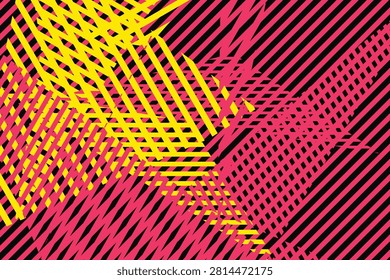 Bold geometric stripes in vibrant red, black, and yellow patterns abstract diagonal