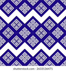Patrón de diamante tribal geométrico en azul marino y blanco