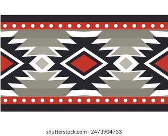 A bold geometric tribal pattern featuring red, black, white, and gray tones. Ideal for backgrounds, carpets, wallpapers, clothing, wrapping, batik, and fabric designs. This high-quality vector illustr