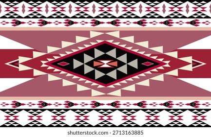 Bold geometric tribal pattern with red, black, and cream tones, perfect for boho decor, textile design, rug, digital backgrounds, and Southwestern themed graphic projects.