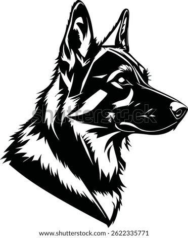 Bold German Shepherd Dog Head Vector – Black and White Line Art Design