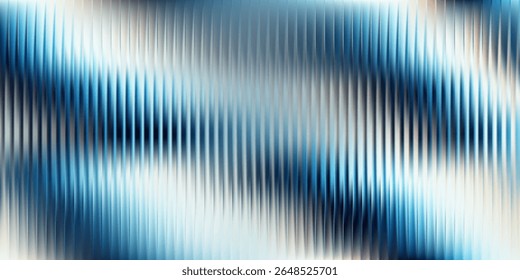 Bold glass ripple gradient with deep blue distortion effect. Dramatic vertical blur and fluid texture with futuristic contrast. Moody ribbed glass texture, vector illustration.