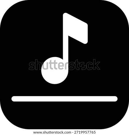Bold glyph icon of an audio file with music note, filled media document icon.