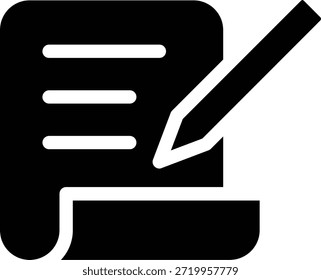 Icono de glifo en negrita de un documento con lápiz, escritura llena y símbolo de edición.