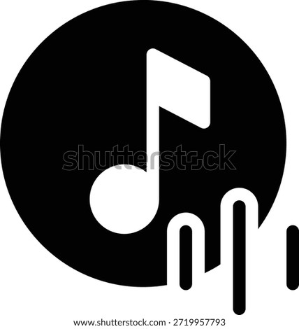 Bold glyph icon of a music note in circle, filled audio streaming symbol.