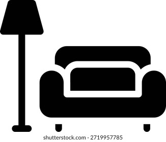 Icono de glifo audaz de un sofá y una lámpara, silueta llena de muebles de interior para el hogar.