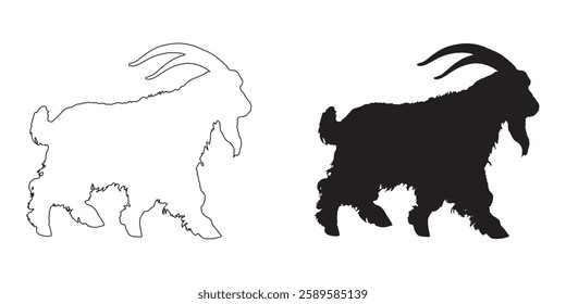 Bold Goat Outline - High-Resolution Black Goat Silhouette
