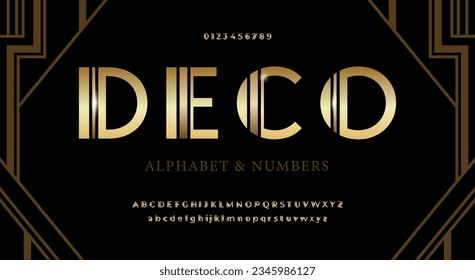 Bold gold alphabet in art deco style.