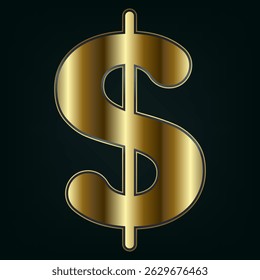 A bold and gold dollar sign radiates luxury and financial power against a dark, elegant background. vector symbol dollar