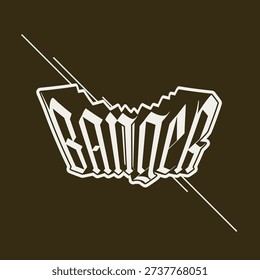 Bold Gothic Style Typography 'Banger' with Cloud Dancer Outline and Line Strokes, Cocoa Brown Backdrop