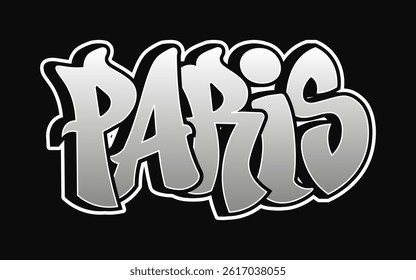 A bold graffiti style displays the city name Paris with a modern, urban aesthetic.