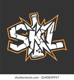Bold graffiti-style SKL logo featuring a broken bottle in the design. Perfect for streetwear branding, esports, or urban-themed digital artwork.