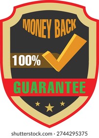 Bold graphic badge promoting a hundred percent satisfaction money back guarantee with vibrant colors.
