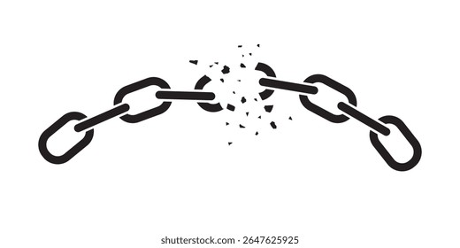 Um gráfico arrojado de uma cadeia quebrando no meio, simbolizando liberdade, resistência ou limitações de ruptura. Ideal para conceitos relacionados à independência, empoderamento ou rebelião.