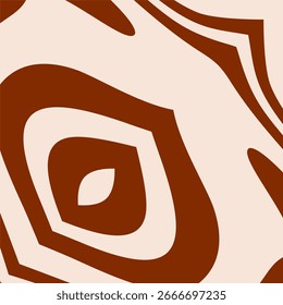 Um fechamento gráfico arrojado de um padrão abstrato simétrico, apresentando um olho central ou folha como motivo com formas concêntricas em marrom quente e creme.