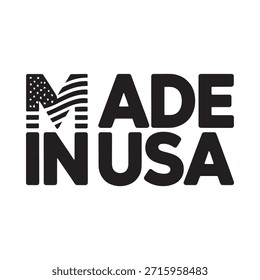 Bold graphic design featuring the text made in usa with an american flag