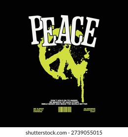 Bold graphic design featuring the word PEACE and a vibrant, dripping peace sign with motivational text.