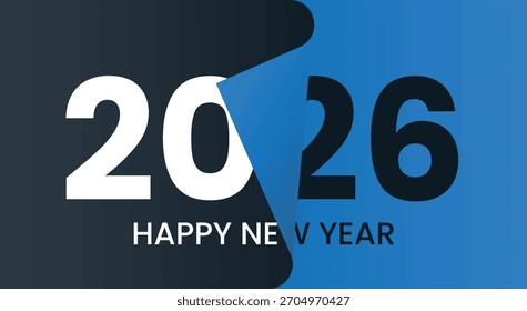 Bold graphic design featuring the year 2026 and a new year greeting page curl effect