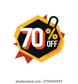 A bold graphic featuring a '70% OFF' discount tag with a lock icon, perfect for sales, marketing, and e-commerce promotions on a clean white background. Represents savings and special offers.