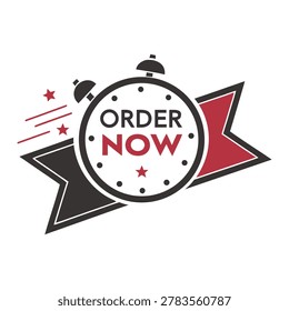A bold graphic featuring an alarm clock with a red and black banner, urging viewers to take immediate action and order now.