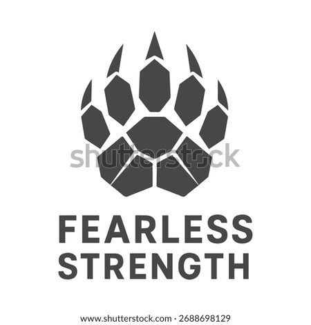 Bold graphic featuring a stylized animal paw print and the words Fearless Strength conveying themes of courage resilience and unwavering power.