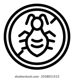 Bold, graphic icon of a bug crossed out with a stop sign, representing pest control and fumigation services