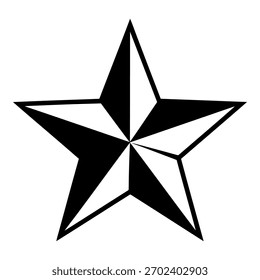 Uma ilustração gráfica arrojada de uma estrela clássica de cinco pontas com pontos definidos e nítidos.
