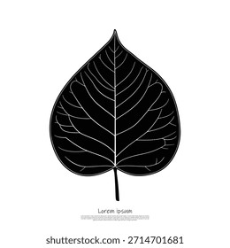 Hoja gráfica en negrita con relleno negro y líneas de vena blancas visibles, perfecta para diseños minimalistas, temas de naturaleza o marca.
