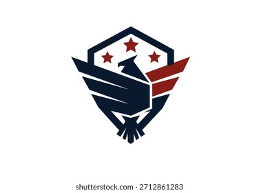 A bold graphic logo featuring a stylized eagle with open wings inside a shield, accented by stars. This modern design evokes power and an aviation spirit.