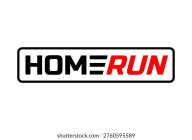 A bold, graphic logo featuring the word 'HOMERUN' in black and red text, enclosed within a black rounded rectangular border on a white background. The 'E' in 'HOME' is stylized with three horizontal lines.