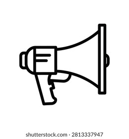 Bold graphic megaphone outline conveying public address and messaging. Ideal for announcements promotions or public relations campaigns.