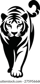 Bold graphic a predatory big cat with striking facial markings and a powerful stride. Ideal for branding apparel and editorial content.