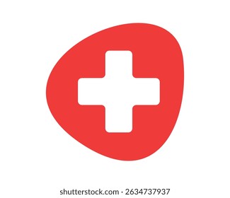 Bold graphic of a red cross inside an organic shape, symbolizing health, care, and aid. Use for medical, charity, or emergency service themes in designs.