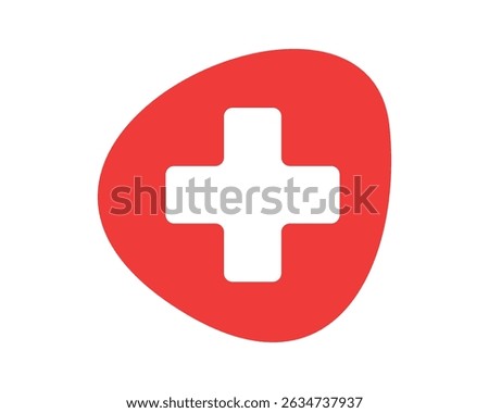 Bold graphic of a red cross inside an organic shape, symbolizing health, care, and aid. Use for medical, charity, or emergency service themes in designs.