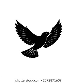 A bold, graphic silhouette of a bird with outstretched wings, conveying a sense of freedom and flight.