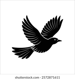 A bold, graphic silhouette of a bird with outstretched wings, conveying a sense of freedom and flight.
