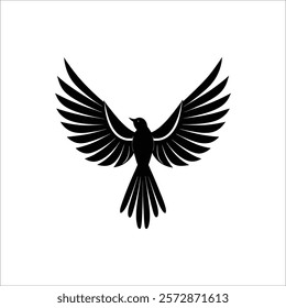 A bold, graphic silhouette of a bird with outstretched wings, conveying a sense of freedom and flight.