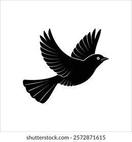 A bold, graphic silhouette of a bird with outstretched wings, conveying a sense of freedom and flight.