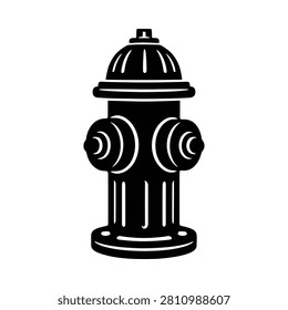 Bold graphic silhouette of a cast iron fire hydrant. Clean vector design ideal for public safety infrastructure or disaster preparedness themes.
