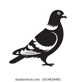 A bold, graphic silhouette of a pigeon.