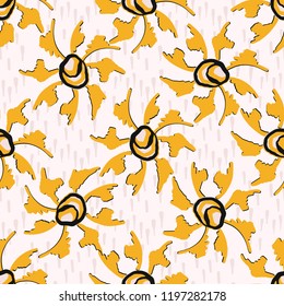 Bold Graphic Summery Flowers Seamless Vector Pattern, Hand Painted 1970s Style Blooms Illustration for Summer Fashion Prints, Trendy Packaging, Floral Gift Wrap, Boho Apparel or Wedding Invitations