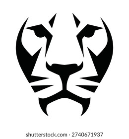 Bold graphic of a tiger s face stylized with sharp black shapes